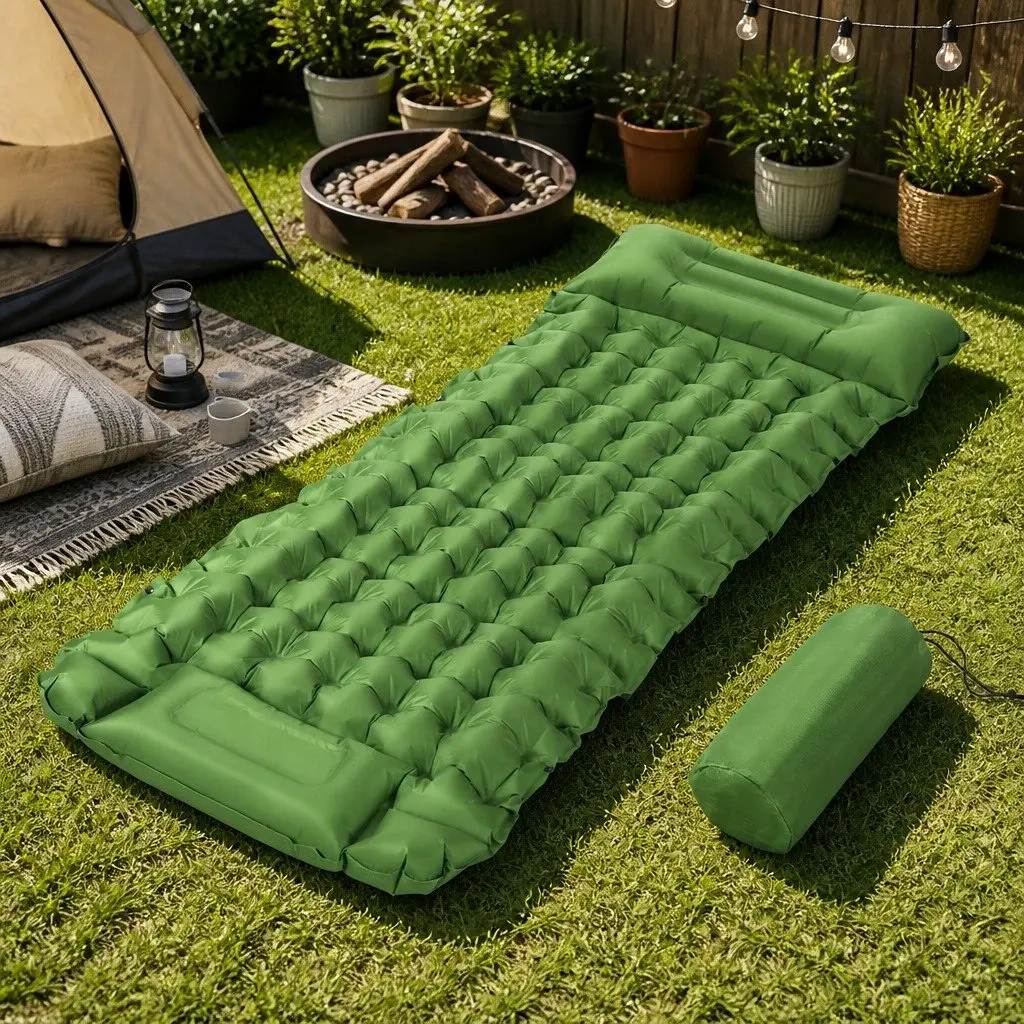 Self Inflating Sleeping Mat Single Air Bed 9cm Camping Pad with Pillow Carry Bag