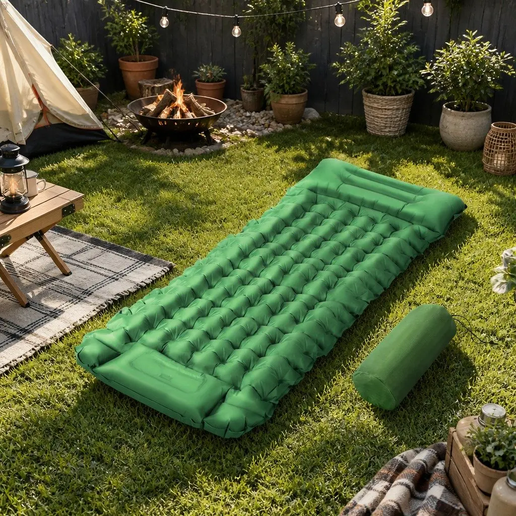 Self Inflating Sleeping Mat Single Air Bed 9cm Camping Pad with Pillow Carry Bag