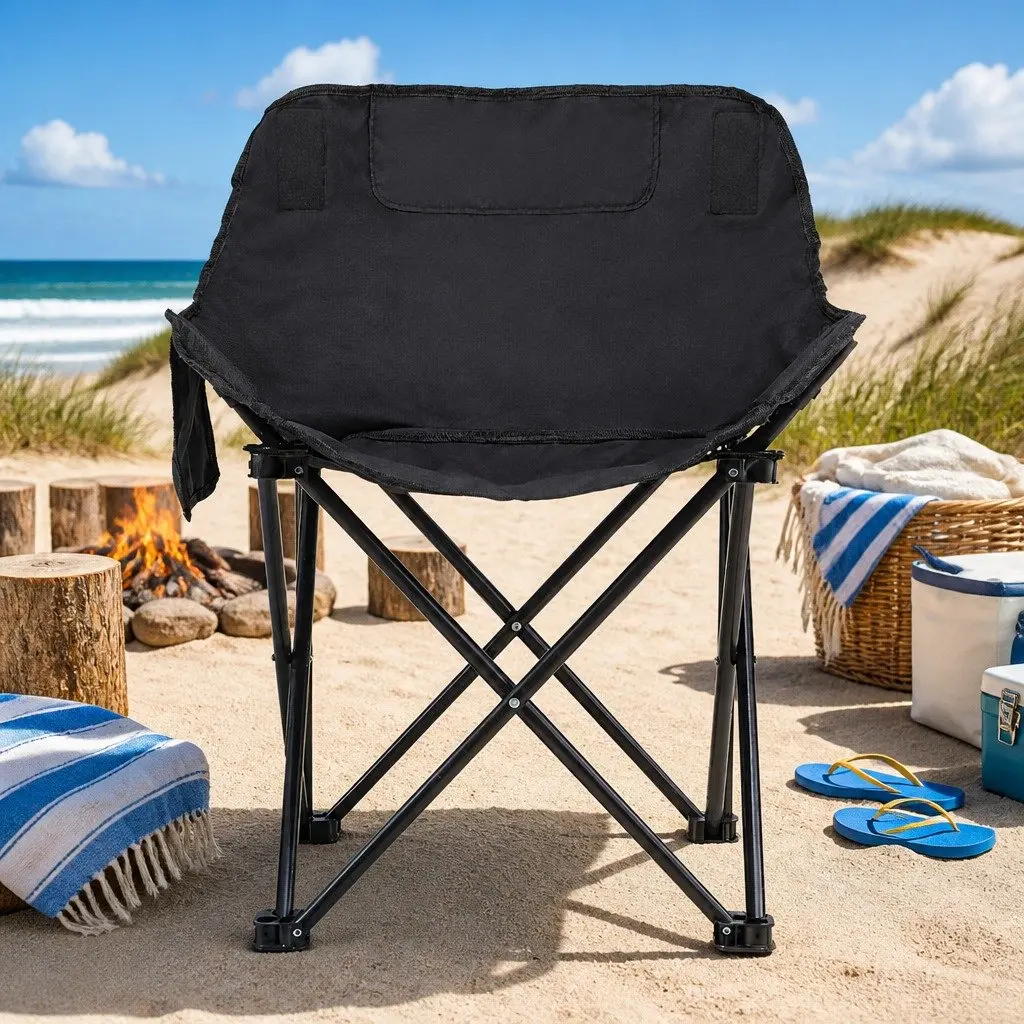 Folding Camping Moon Chair Portable Black 120KG Weight Capacity