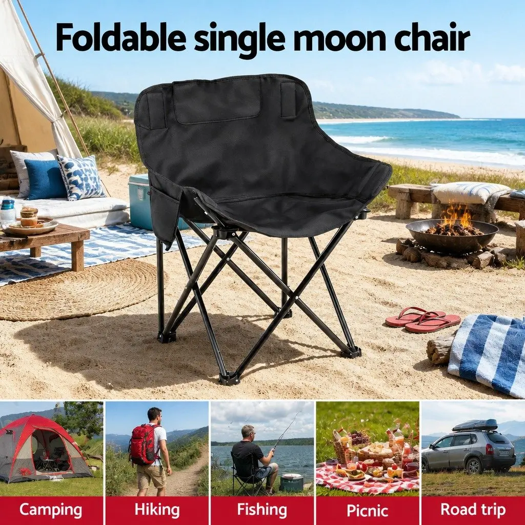 Folding Camping Moon Chair Portable Black 120KG Weight Capacity