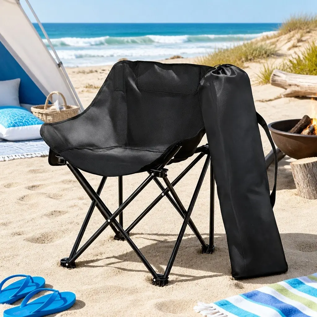 Folding Camping Moon Chair Portable Black 120KG Weight Capacity