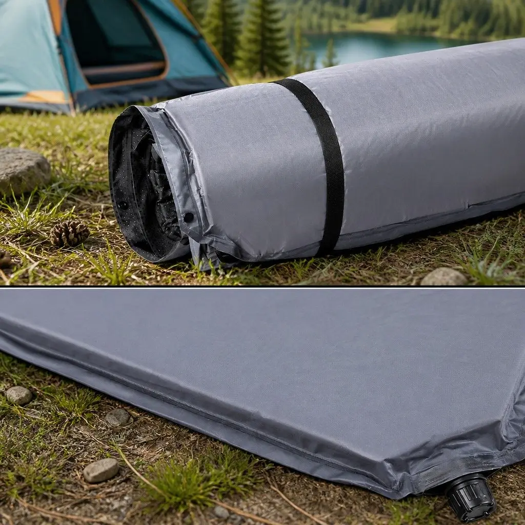 Self Inflating Camping Mattress Grey Double Size Outdoor Air Bed