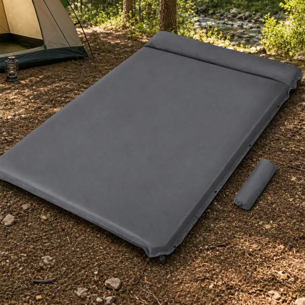 Self Inflating Camping Mattress Grey Double Size Outdoor Air Bed