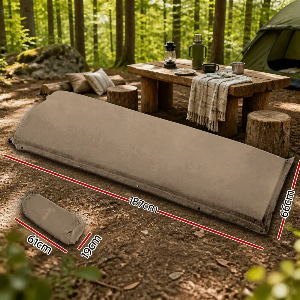 Single Self Inflating Camping Mattress Coffee 187x66cm