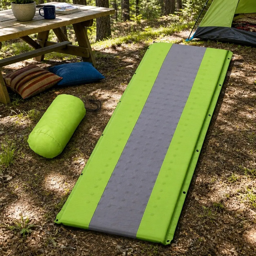 Self Inflating Camping Sleeping Mat Green Single 195 x 65 x 2.5 cm