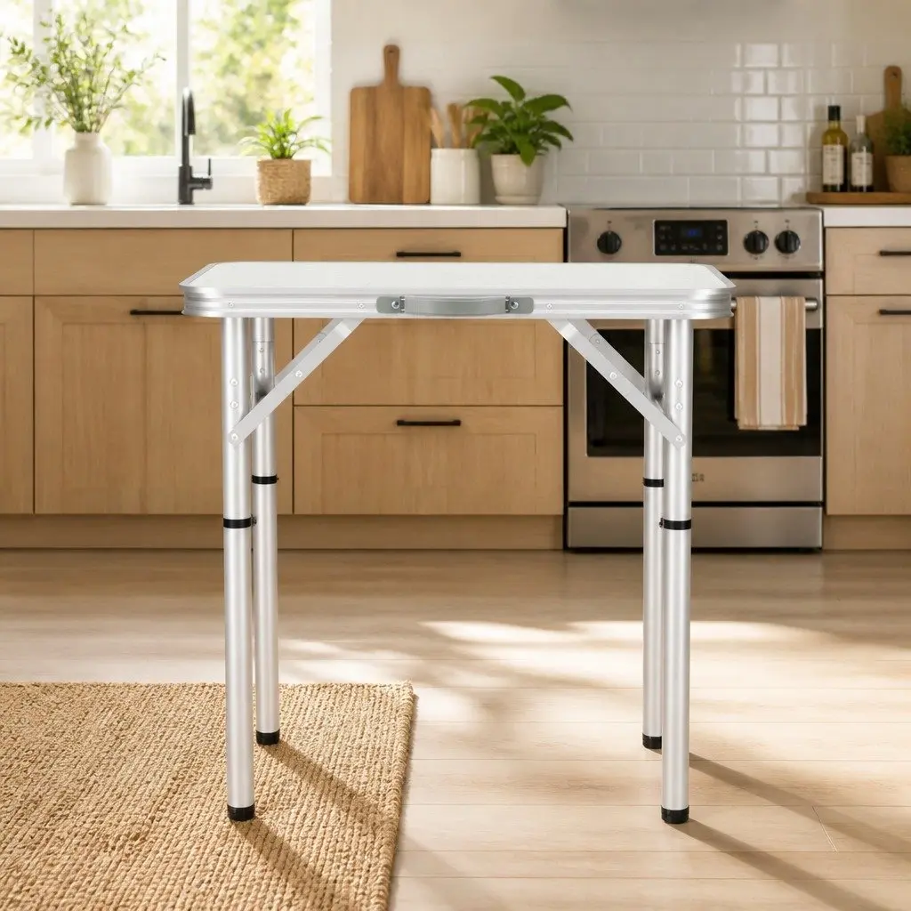 Folding Camping Table Adjustable Height 60CM Portable Outdoor Picnic Desk Silver