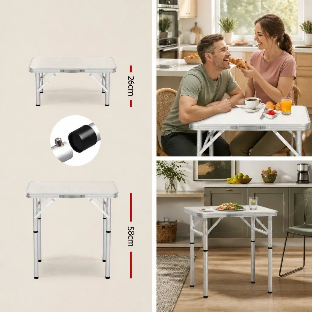 Folding Camping Table Adjustable Height 60CM Portable Outdoor Picnic Desk Silver