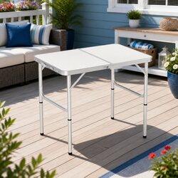 Folding Camping Table 90cm Adjustable Height Portable Picnic Outdoor Desk