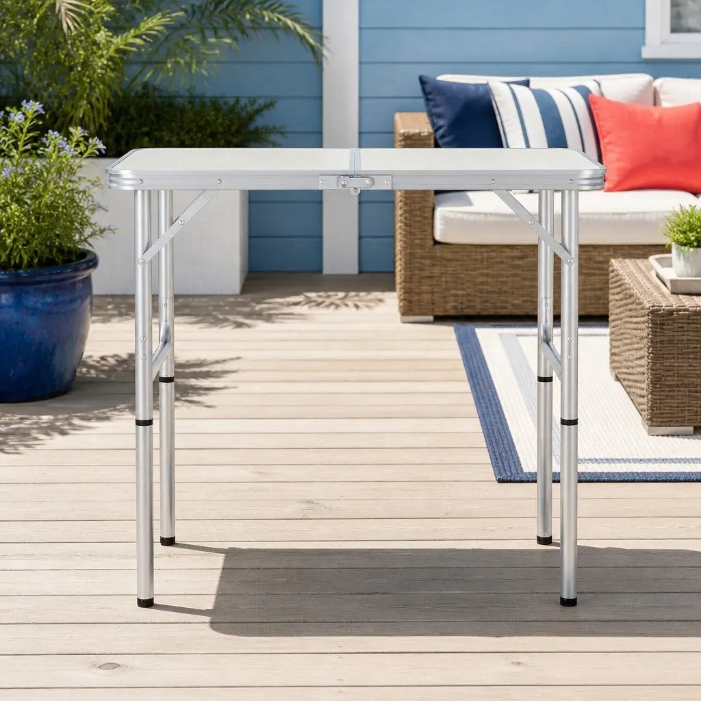 Folding Camping Table Adjustable Height 90cm Portable Picnic Outdoor Desk
