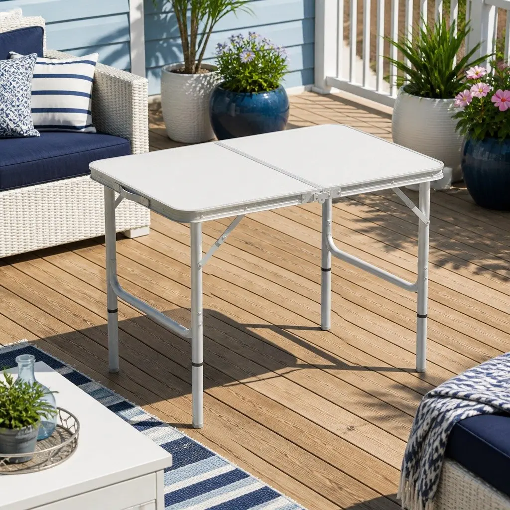 Folding Camping Table Adjustable Height 90cm Portable Picnic Outdoor Desk