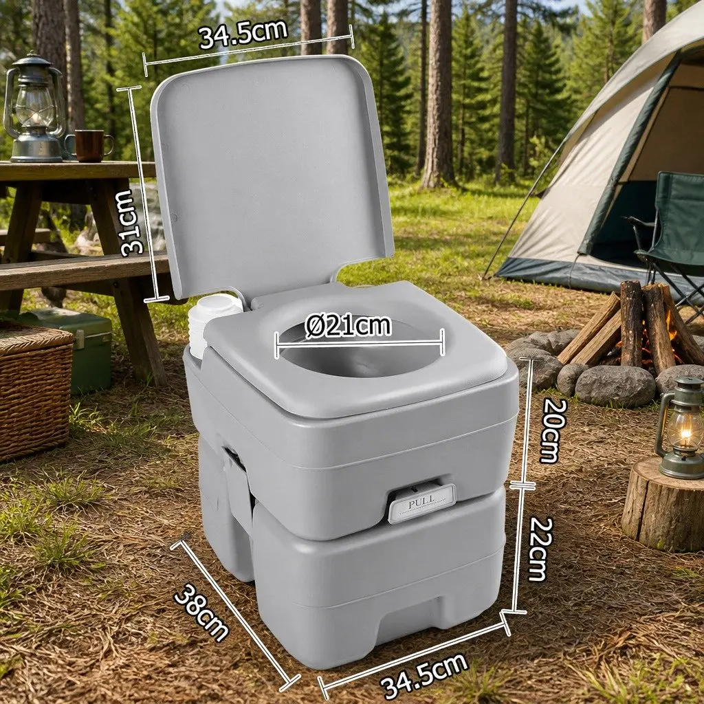 20L Portable Camping Toilet Grey Outdoor Flush Potty