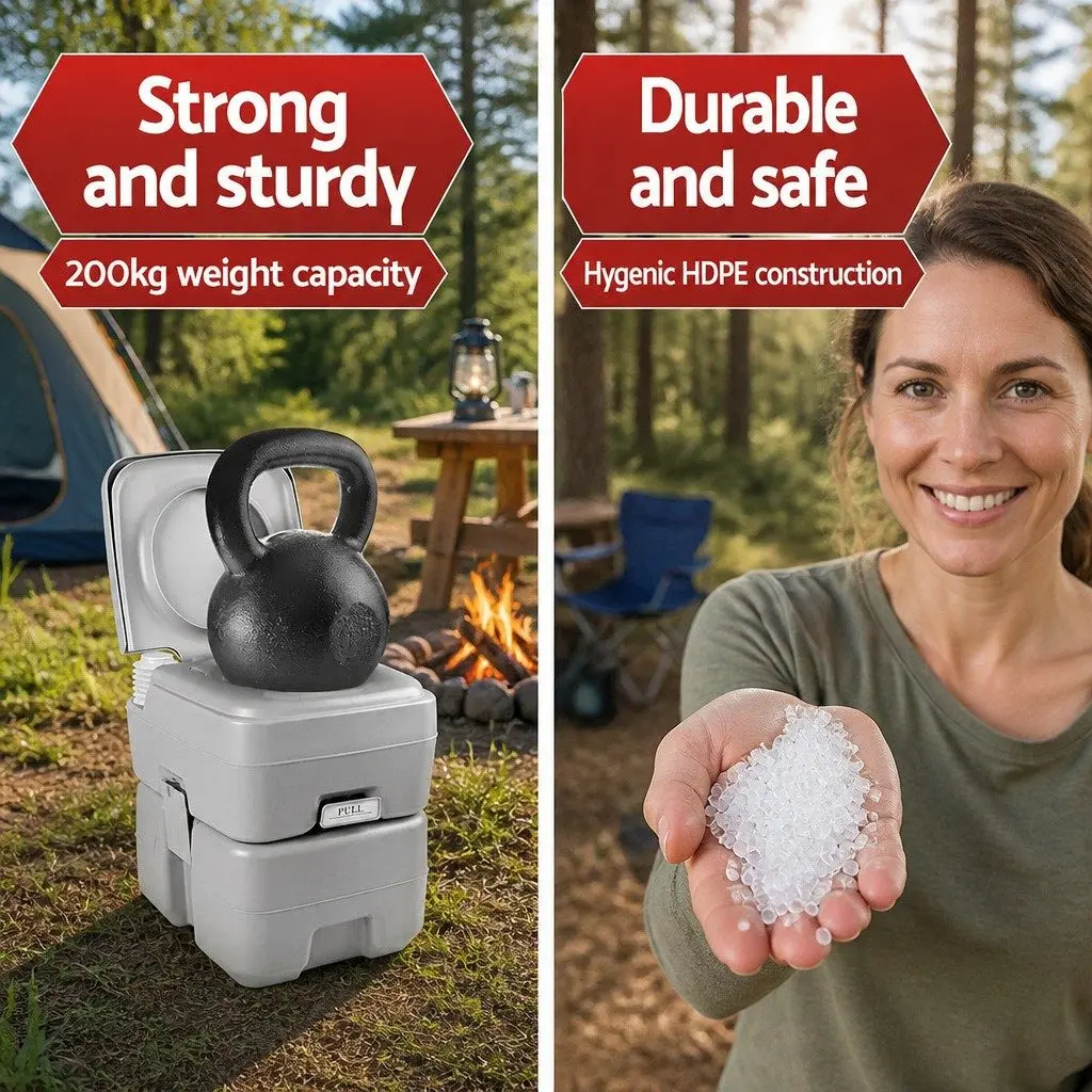 20L Portable Camping Toilet Grey Outdoor Flush Potty