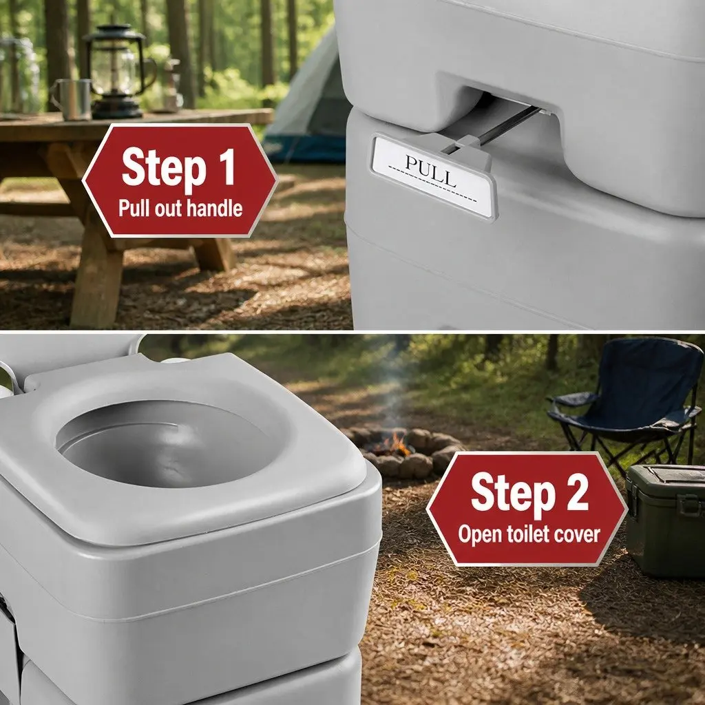 20L Portable Camping Toilet Grey Outdoor Flush Potty