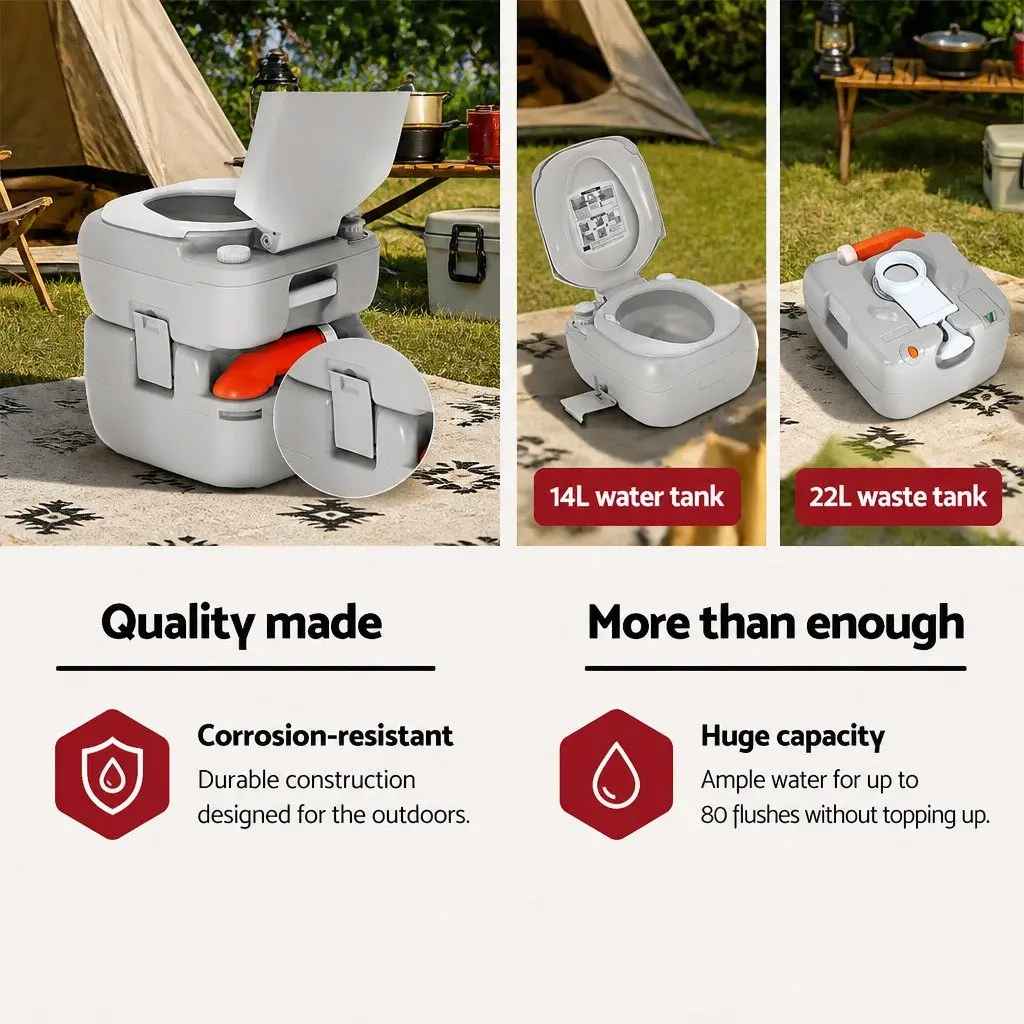 Portable Camping Toilet 22L Outdoor Flush Potty Boating Marine Grey
