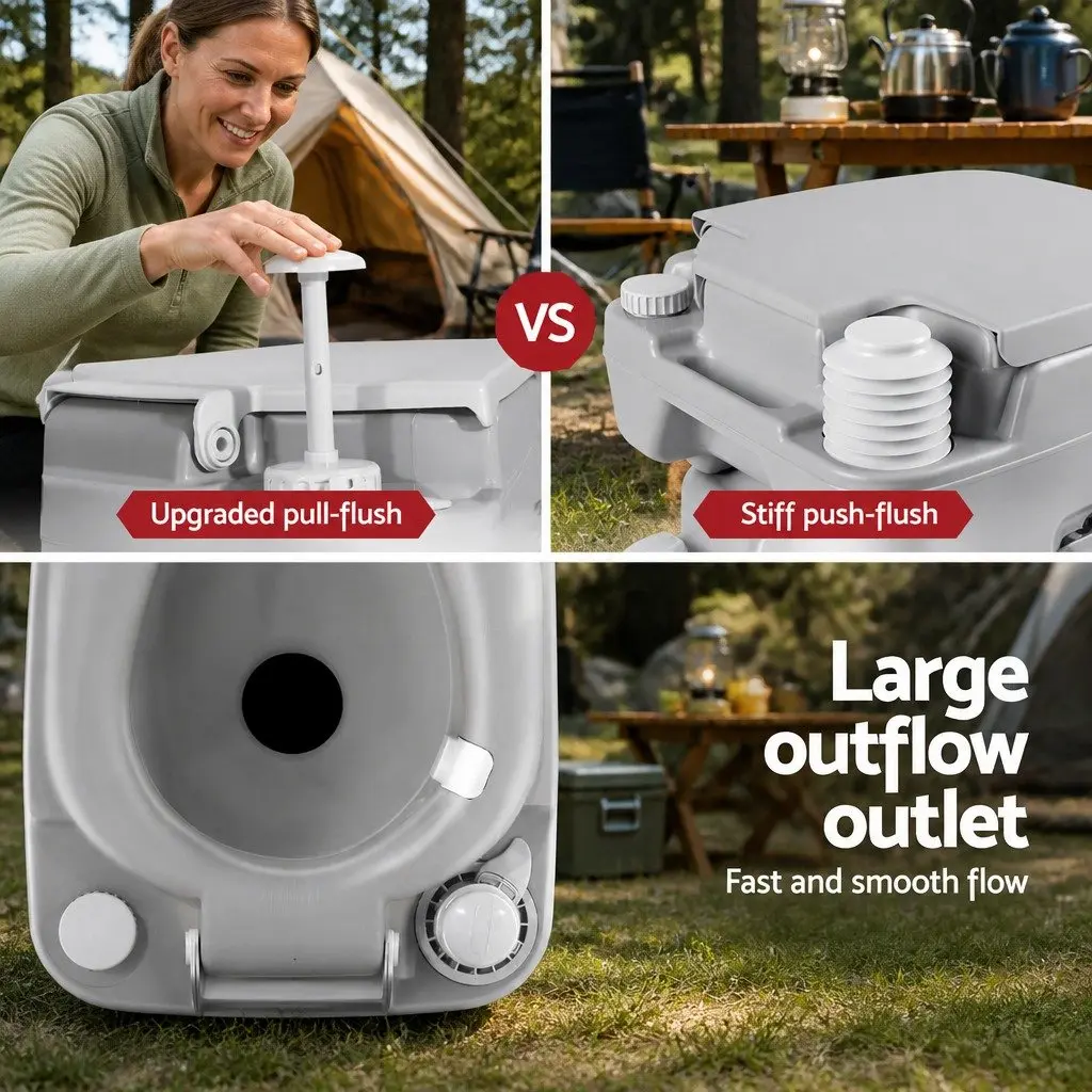 Portable Camping Toilet 22L Outdoor Flush Potty Boating Marine Grey