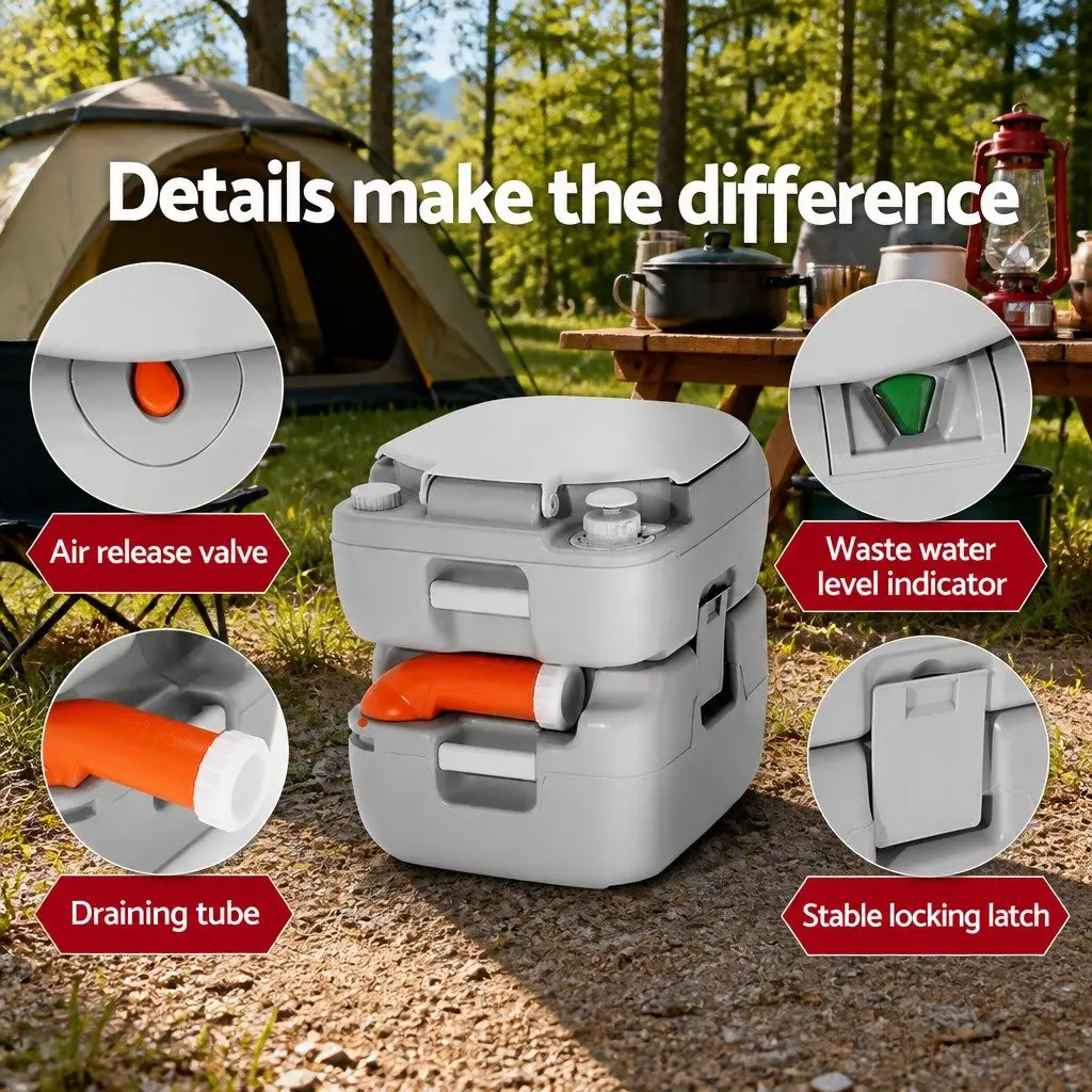 Portable Camping Toilet 22L Outdoor Flush Potty Boating Marine Grey