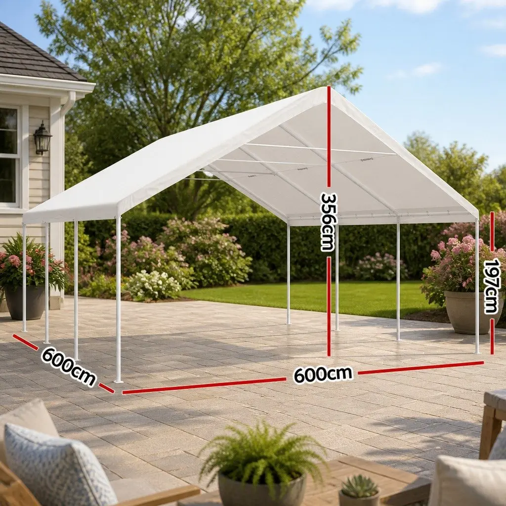 Carport Steel Frame Shelter 6x6m Portable Outdoor Canopy UV Resistant