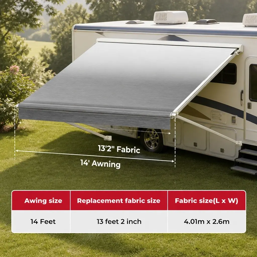 14FT RV Awning Fabric Replacement Heavy-Duty 18.05oz UV-Resistant Waterproof