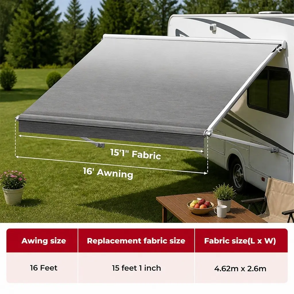 RV Awning Fabric Replacement Heavy-Duty 16FT 18.05oz UV-Resistant Waterproof