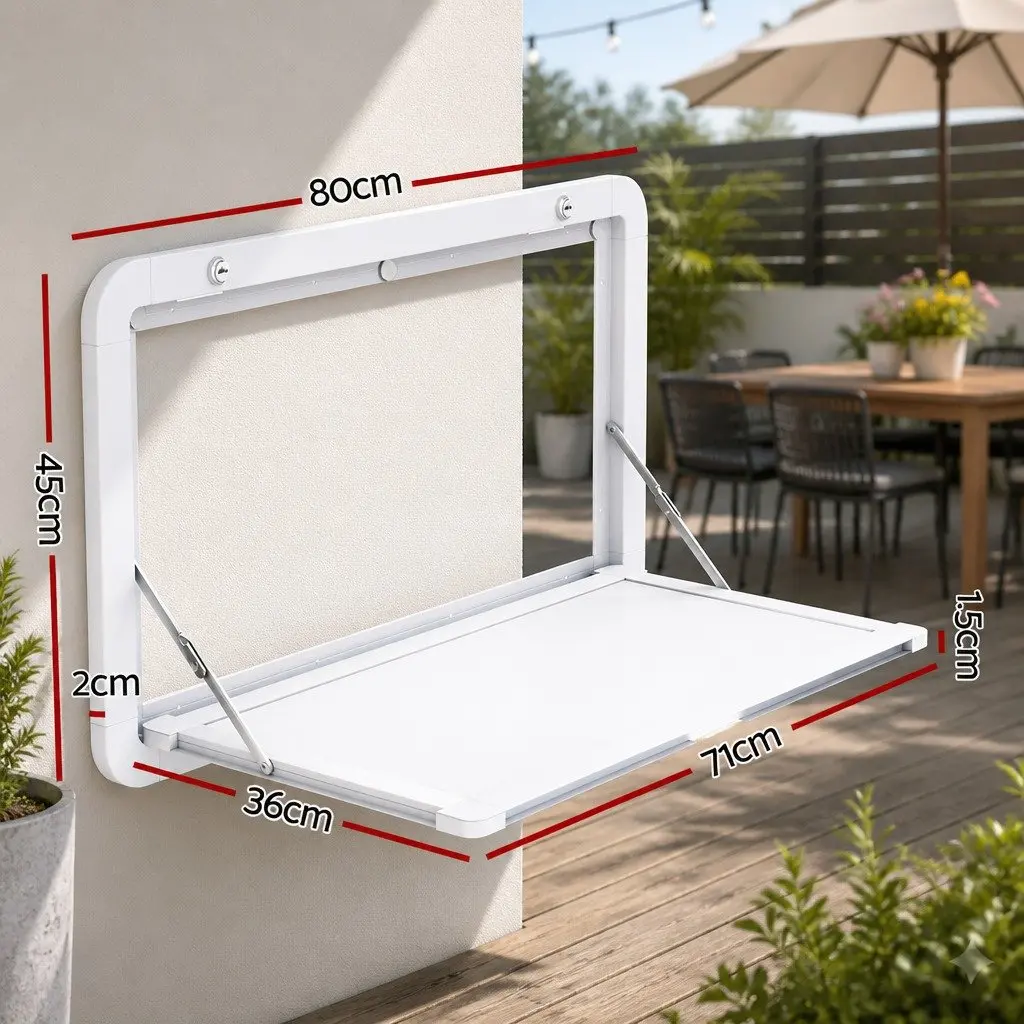 Folding Caravan Table 800 x 450mm Lockable White Space-Saving RV Camping