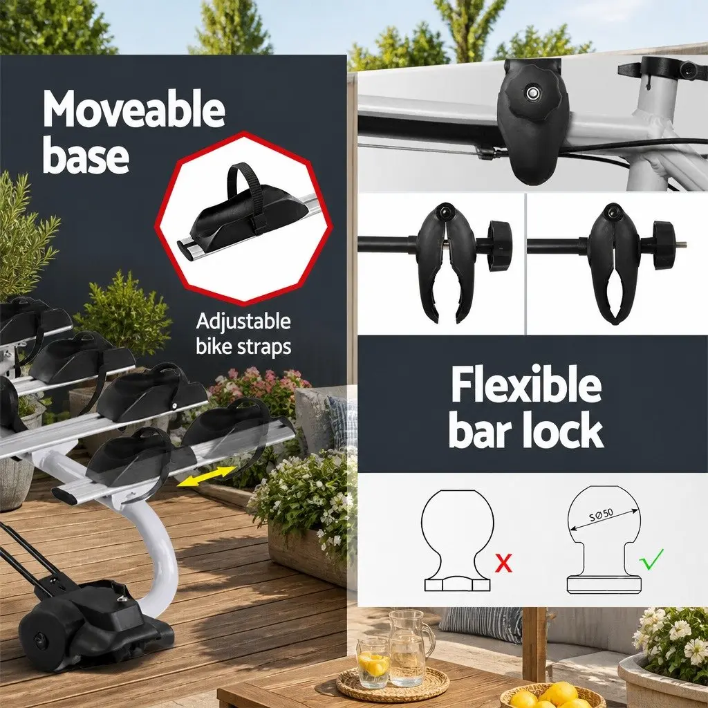 Bicycle Carrier Rack Towbar Hitch Mount 4 Bikes Adjustable Wheel Stoppers Black Silver