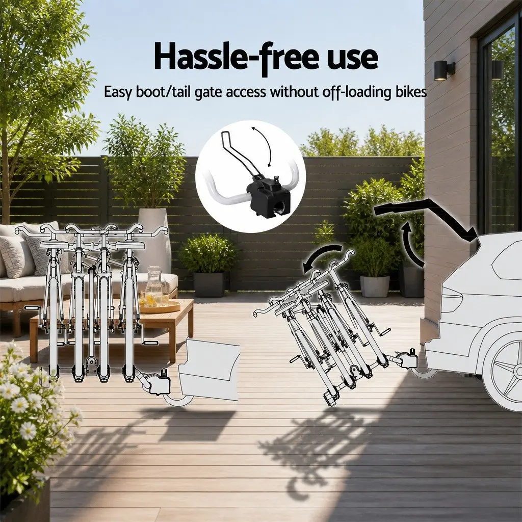 Bicycle Carrier Rack Towbar Hitch Mount 4 Bikes Adjustable Wheel Stoppers Black Silver