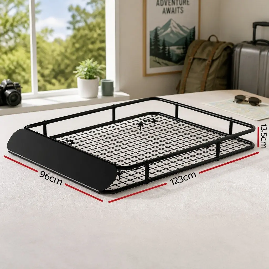 Universal Roof Rack Basket Cargo Carrier Black Steel 123cm