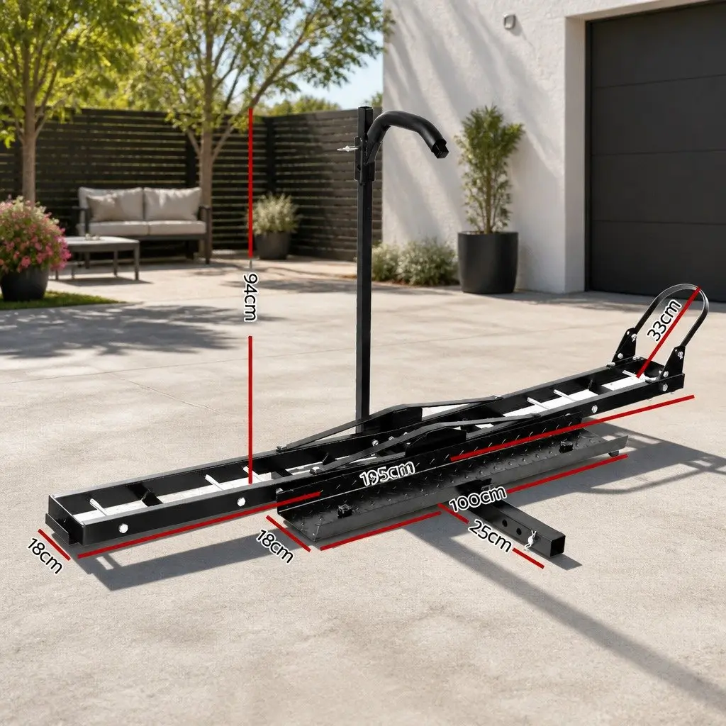 Motorcycle Carrier Rack Ramp Heavy-Duty Steel Black Adjustable Height 2 Inch Towbar