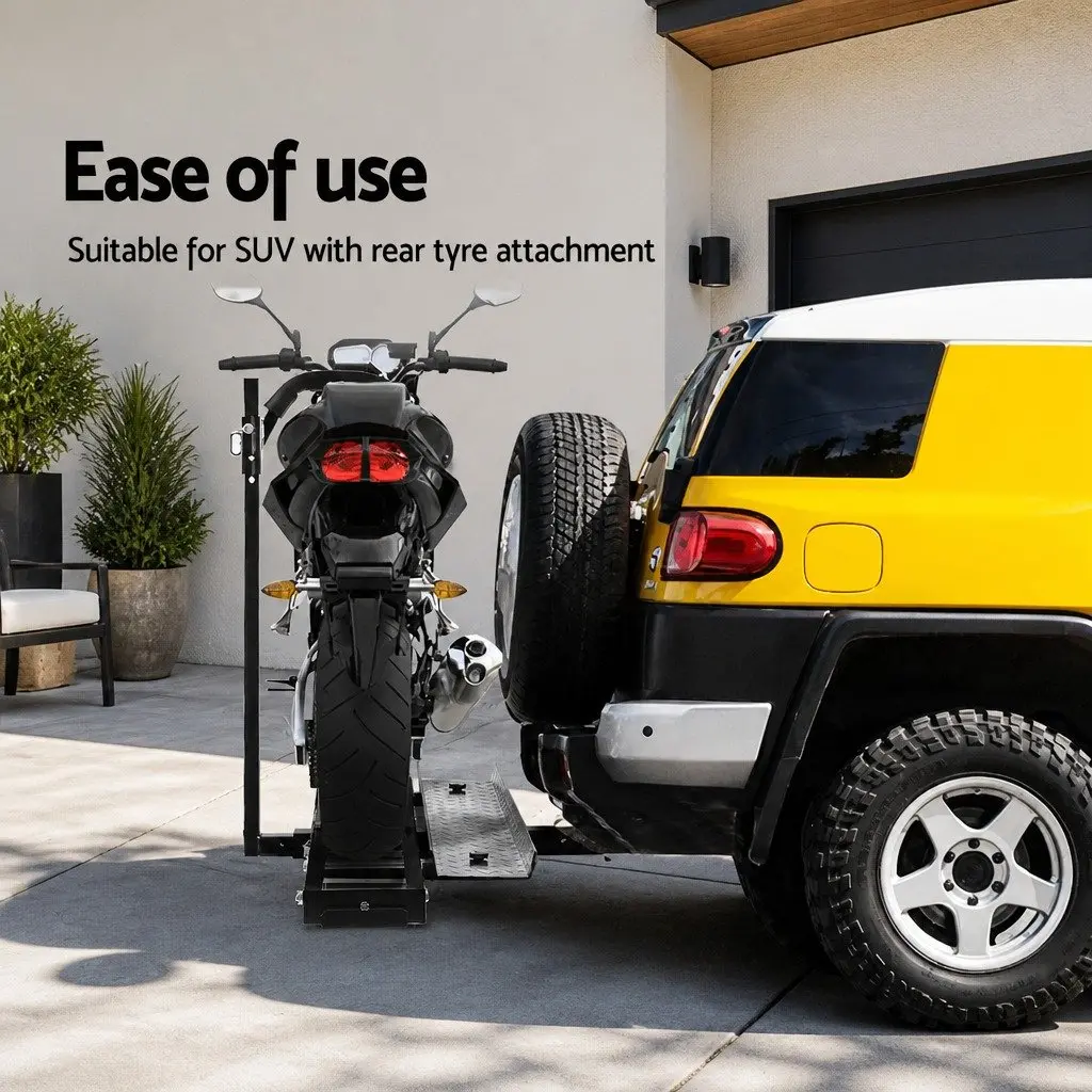 Motorcycle Carrier Rack Ramp Heavy-Duty Steel Black Adjustable Height 2 Inch Towbar