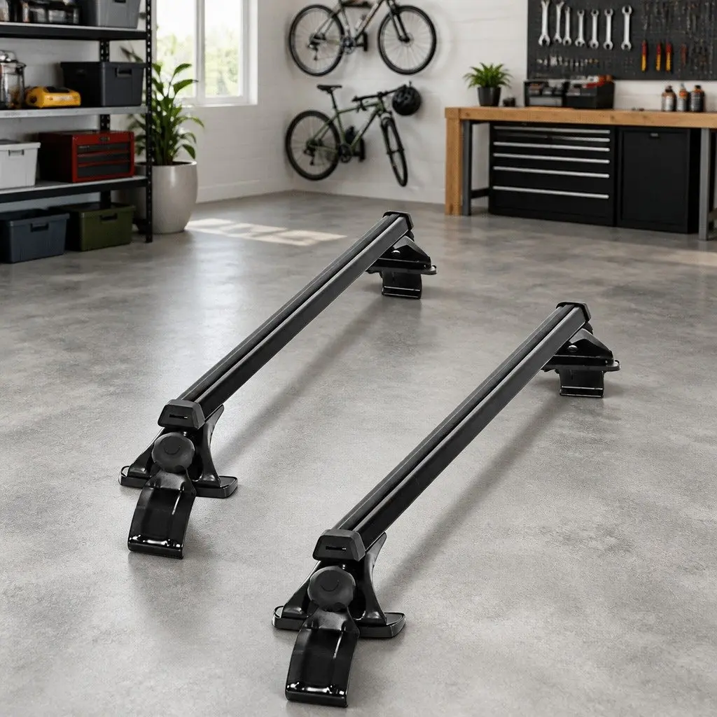 Car Roof Rack Universal Adjustable Cross Bars Aluminium Pod 145cm Black Brackets