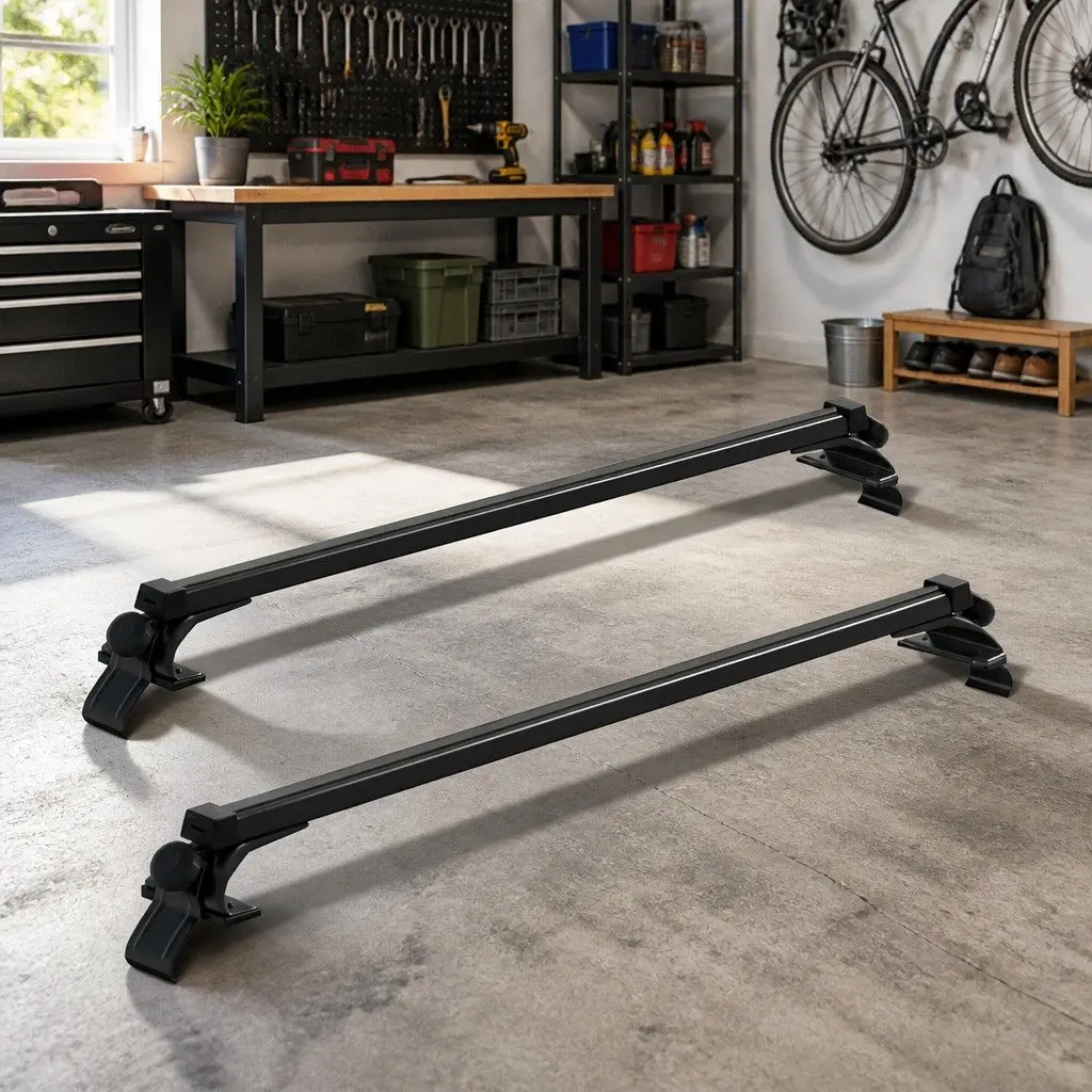 Car Roof Rack Universal Adjustable Cross Bars Aluminium Pod 145cm Black Brackets