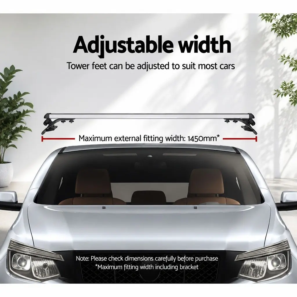 Car Roof Rack Universal Adjustable Aluminum Cross Bar 145cm Silver