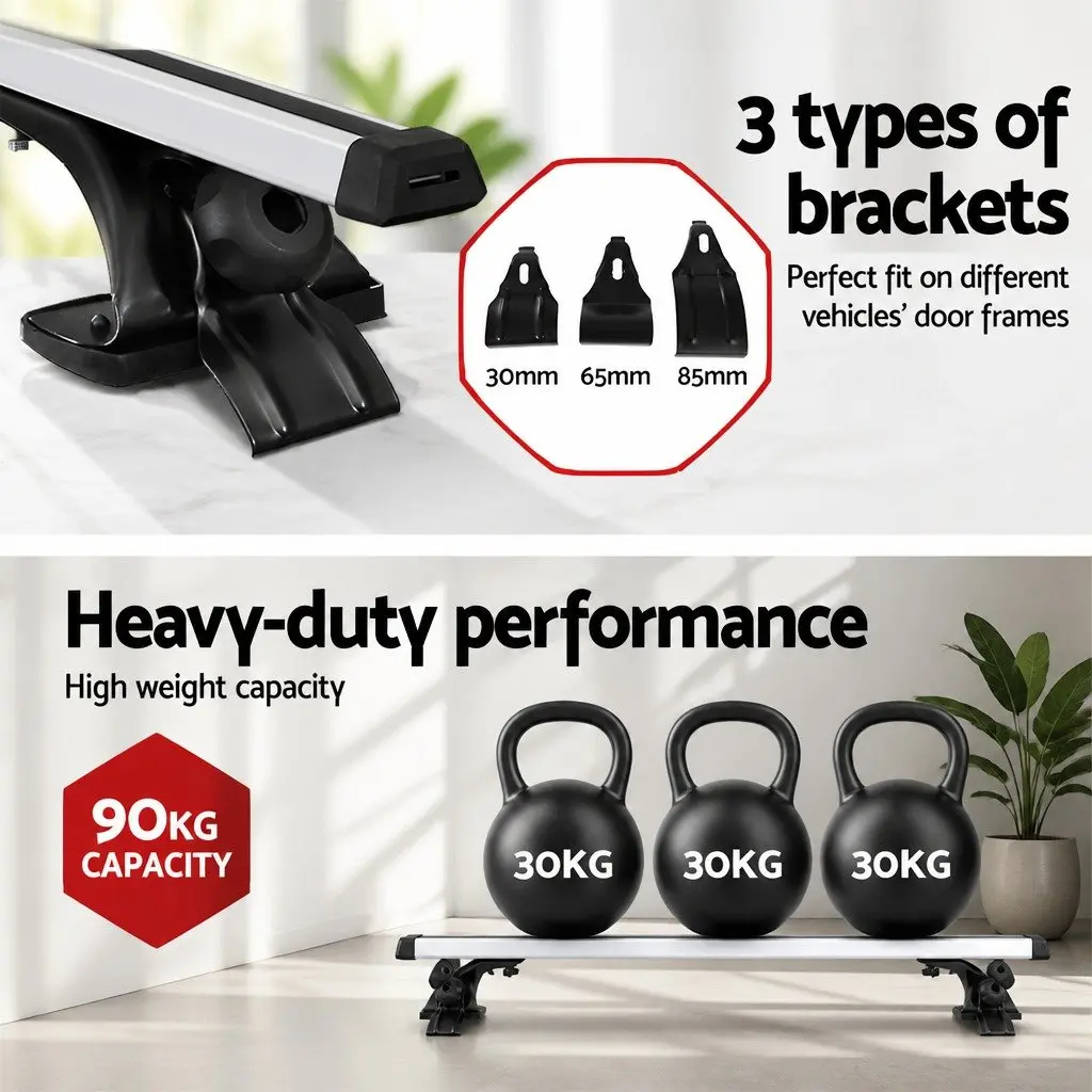 Car Roof Rack Universal Adjustable Aluminum Cross Bar 145cm Silver