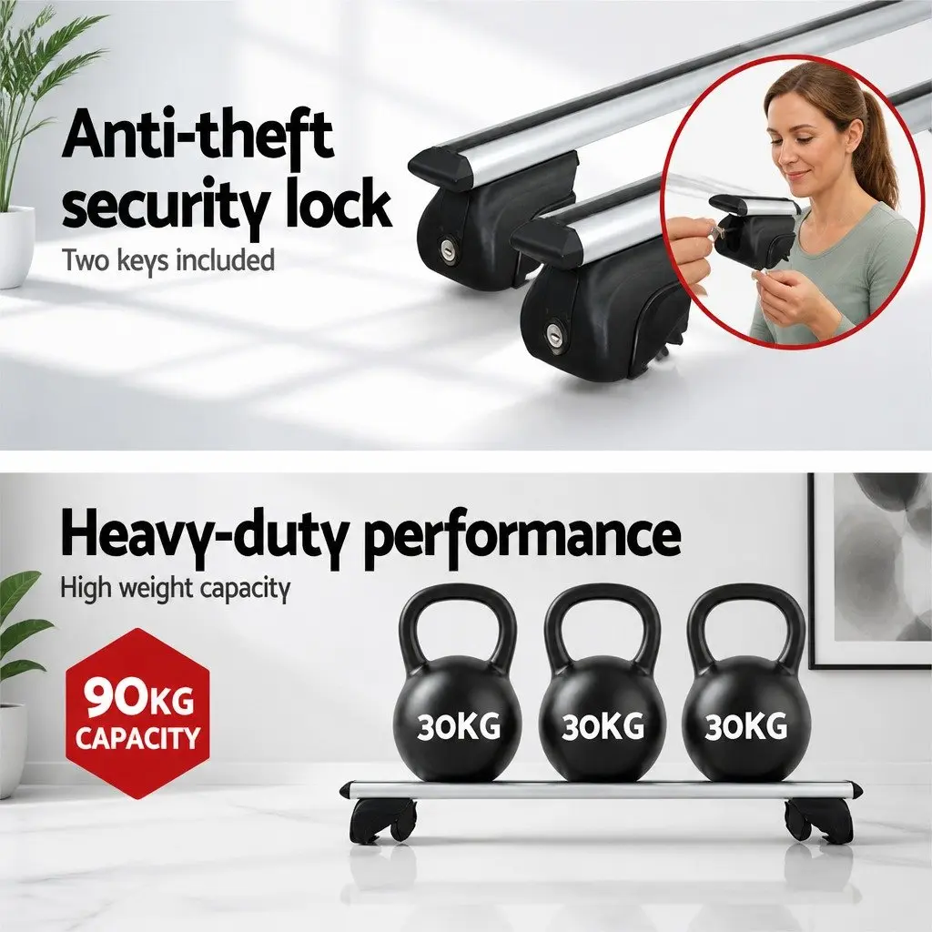 Car Roof Rack Cross Bar 111cm Silver Aluminium Universal Holder Anti-Theft Keys