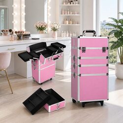 Makeup Trolley Beauty Case Cosmetic Organiser Storage Box 4 Compartments Wheels