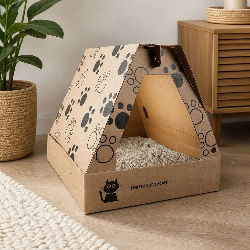 Portable Cat Litter Box with 6L Natural Clay Litter Foldable Privacy Design