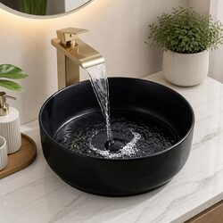 Bathroom Basin Ceramic Vessel Sink Round Countertop Matte Black Modern Wash Bowl