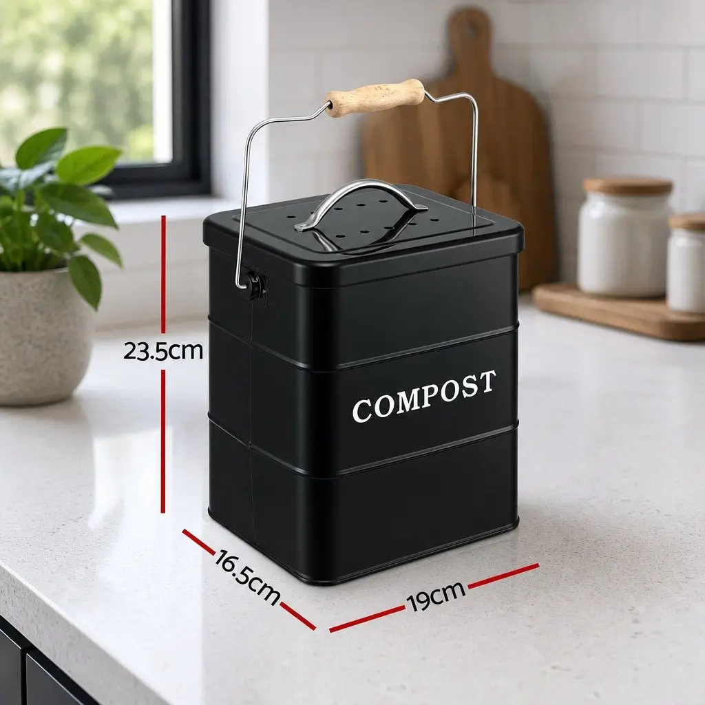 Compost Bin Ventilated 5L Countertop Food Waste Caddy Black