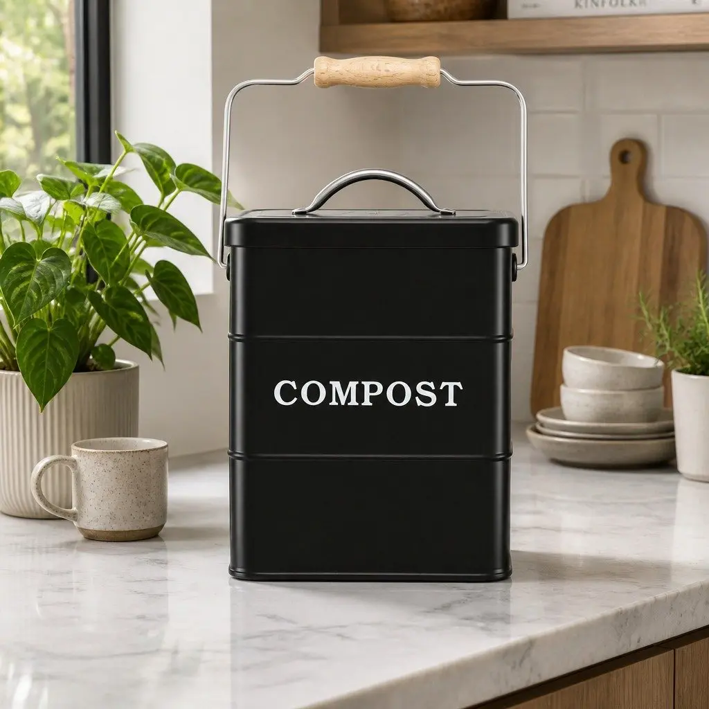 Compost Bin Ventilated 5L Countertop Food Waste Caddy Black