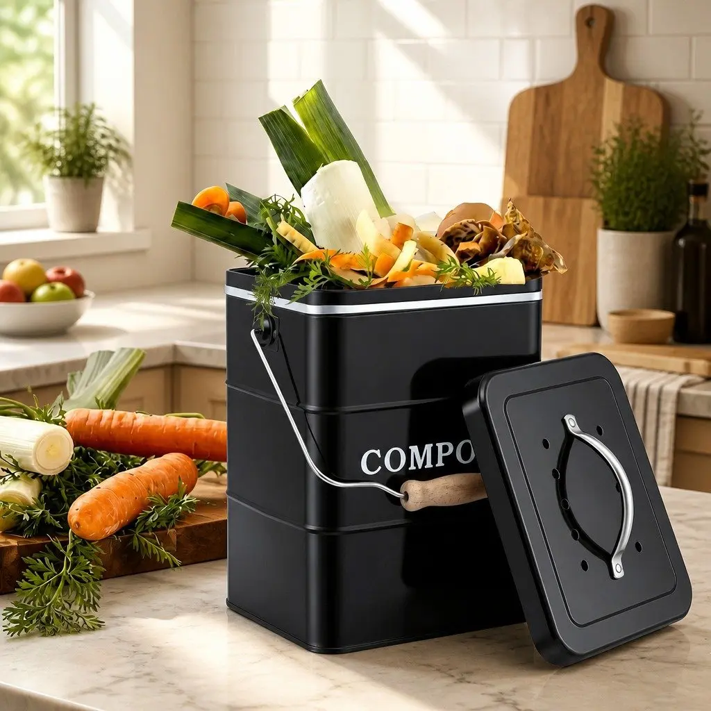 Compost Bin Ventilated 5L Countertop Food Waste Caddy Black