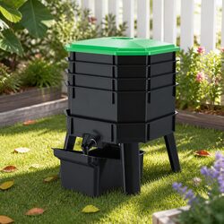 Compost Bin 4-Tray Stackable Worm Farm Composter with Liquid Fertiliser Tap