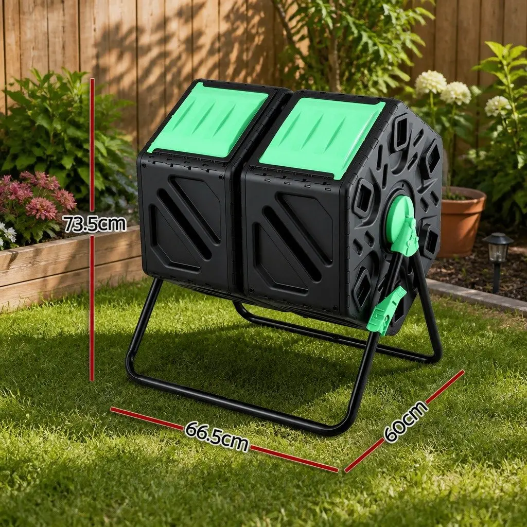 Dual-Chamber Compost Bin Rotating Tumbler 130L Garden Waste Composter