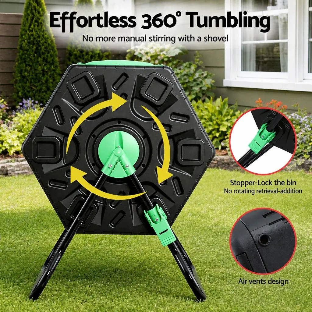 Dual-Chamber Compost Bin Rotating Tumbler 130L Garden Waste Composter
