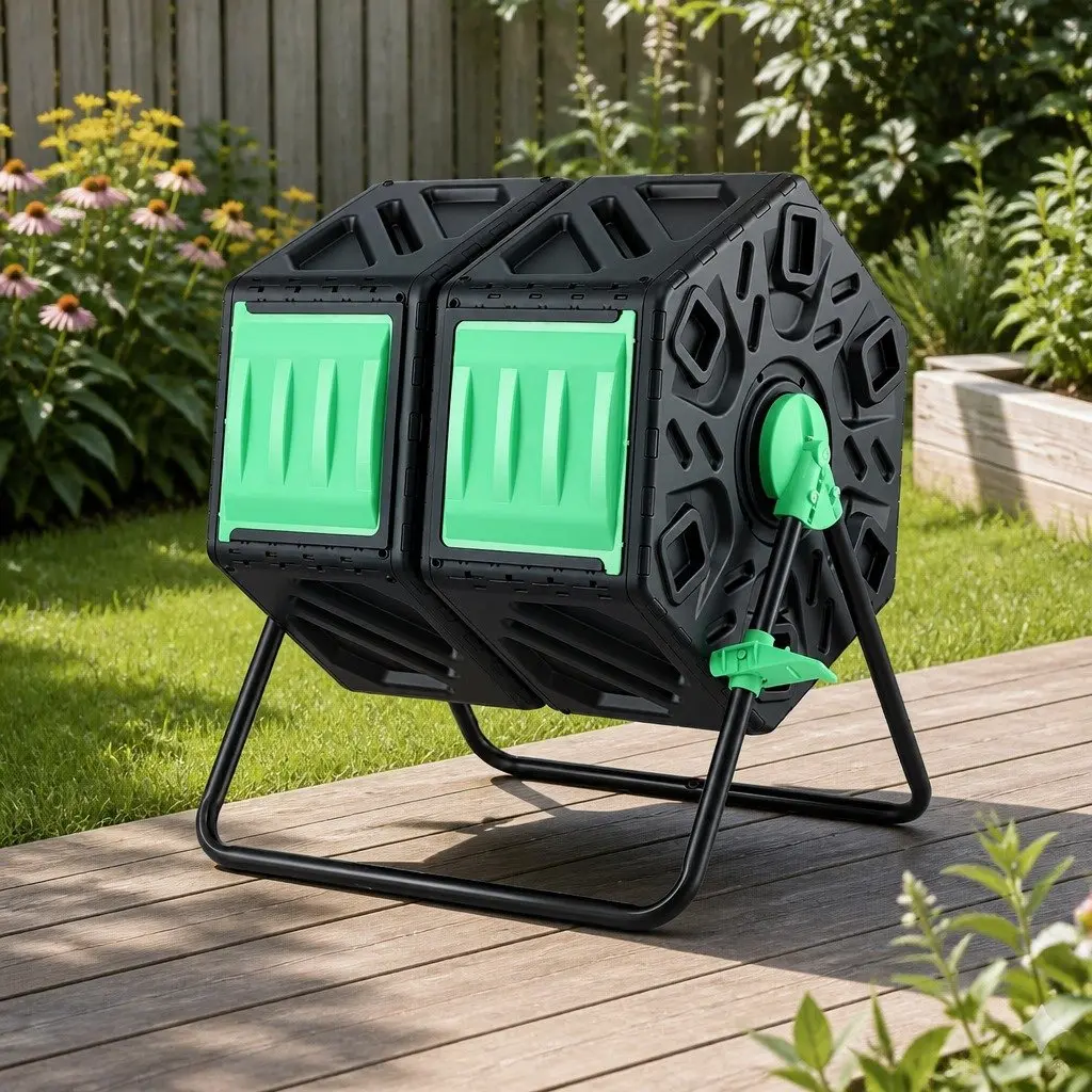 Dual-Chamber Compost Bin Rotating Tumbler 130L Garden Waste Composter