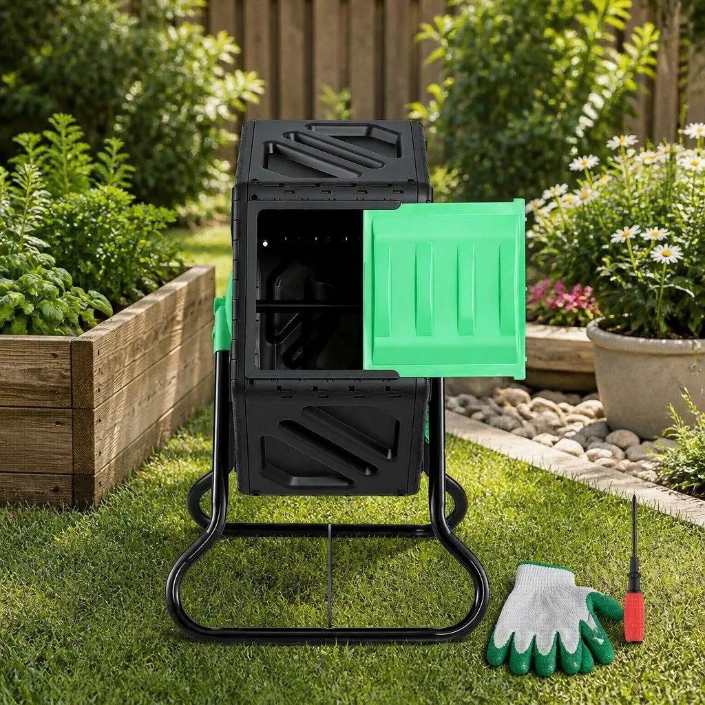 Compost Bin 65L Tumbler Rotating Outdoor Garden Composter with Sliding Door