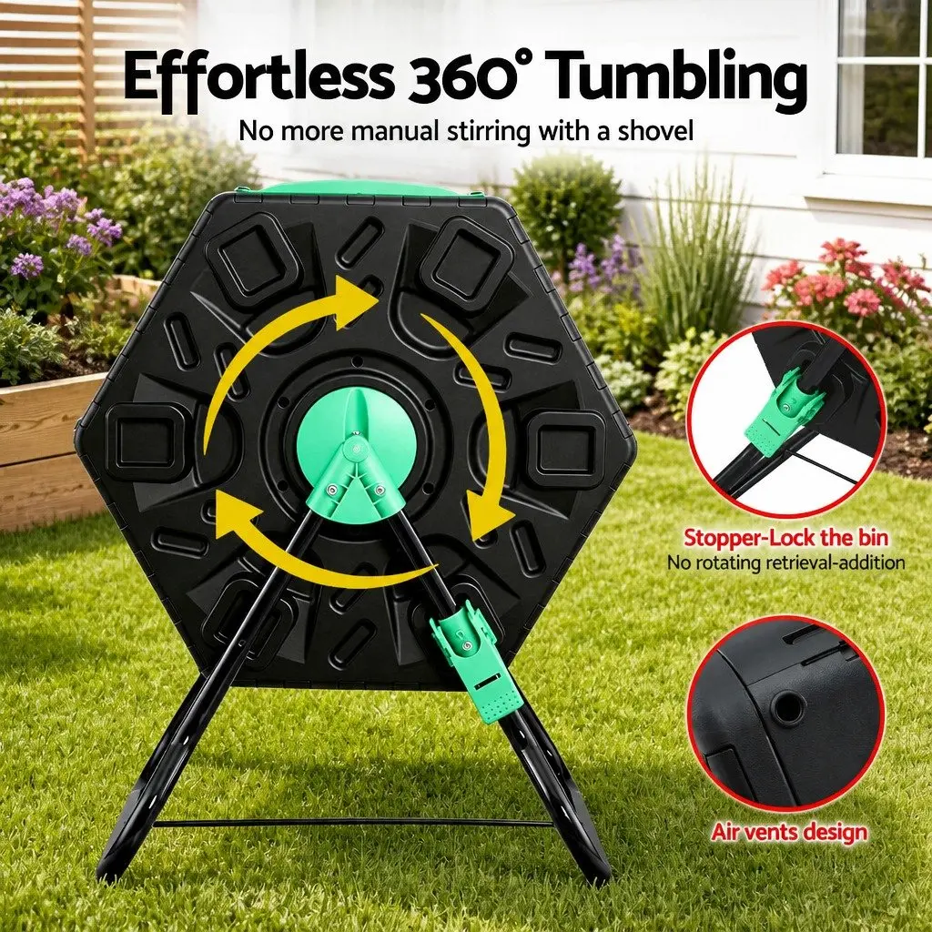 Compost Bin 65L Tumbler Rotating Outdoor Garden Composter with Sliding Door