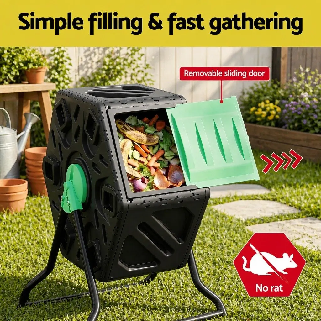 Compost Bin 65L Tumbler Rotating Outdoor Garden Composter with Sliding Door