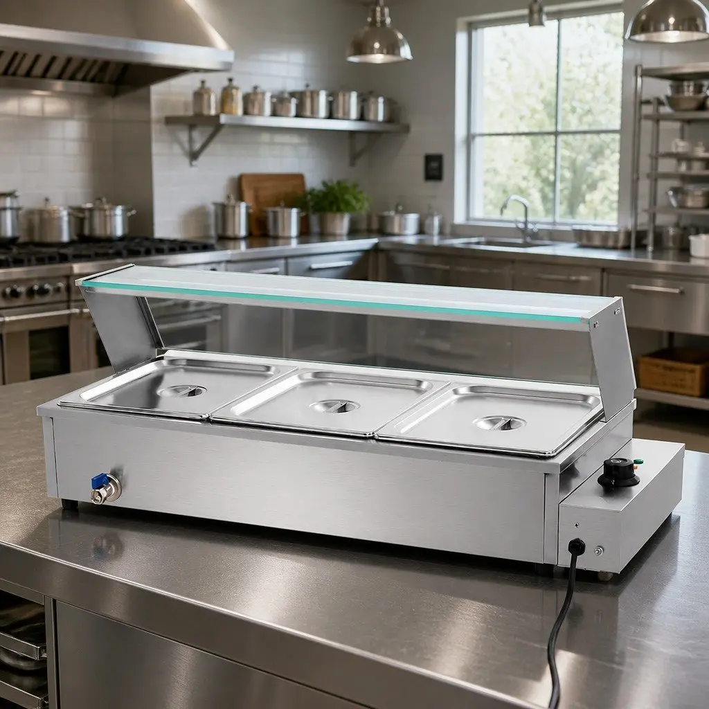 Bain Marie Electric Food Warmer 3 Pans Stainless Steel 91cm x 39cm x 33.5cm