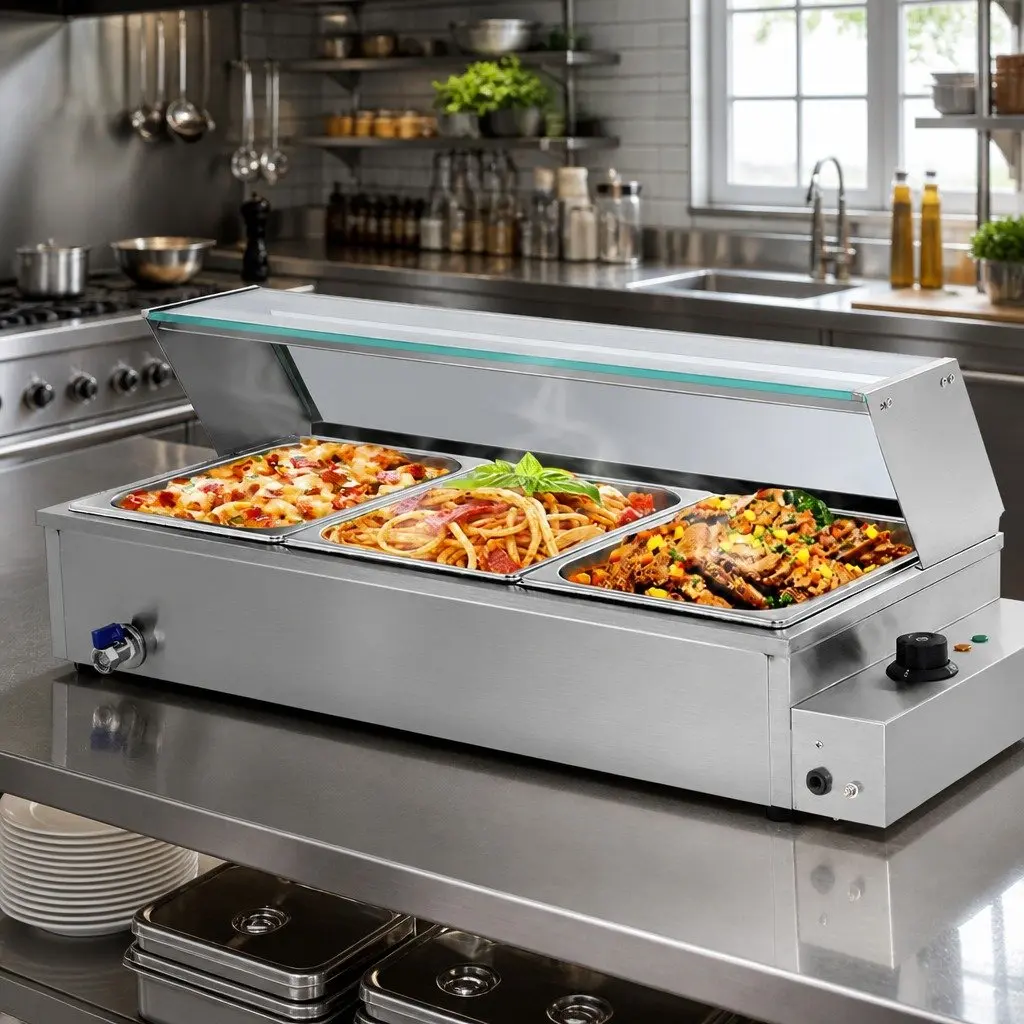 Bain Marie Electric Food Warmer 3 Pans Stainless Steel 91cm x 39cm x 33.5cm