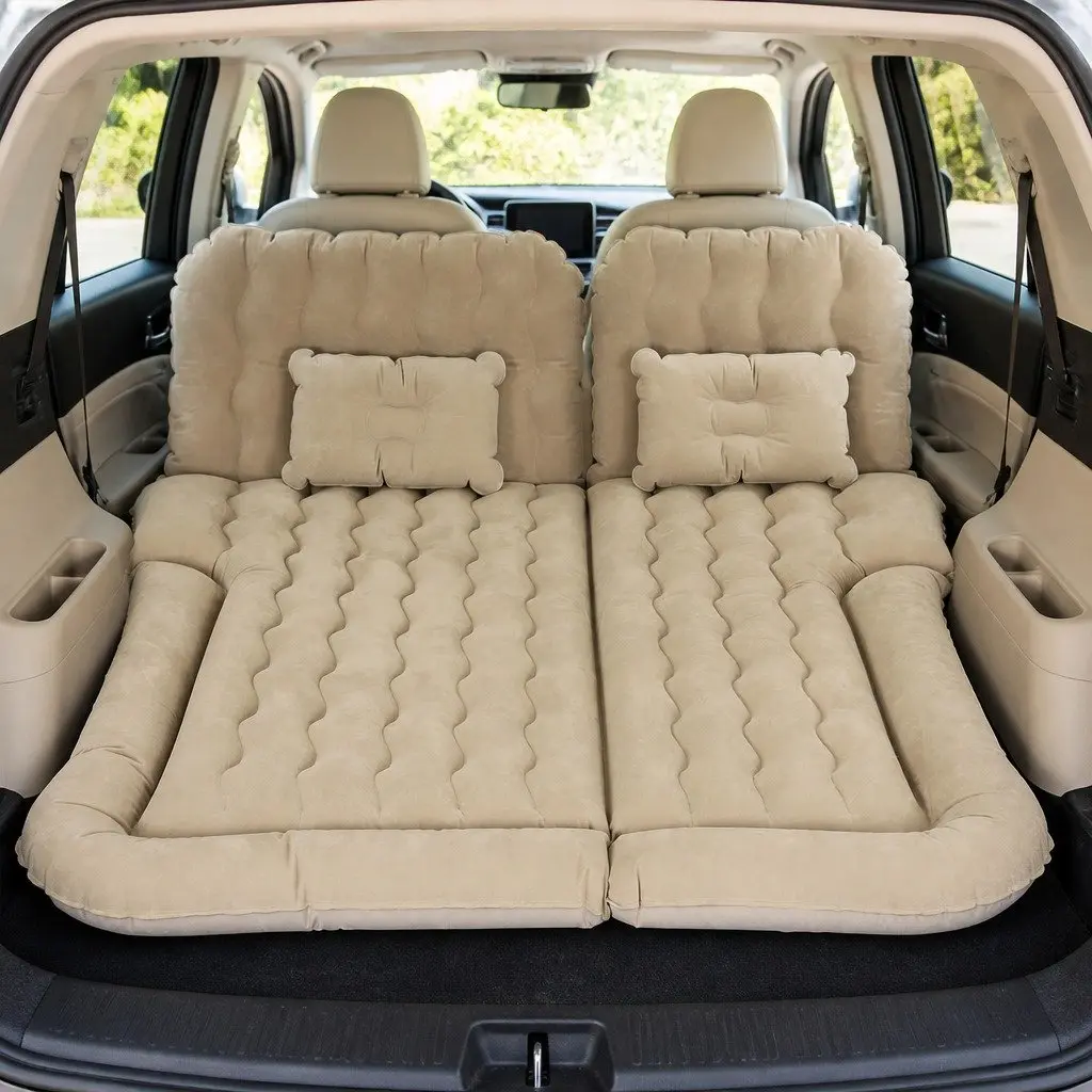 Inflatable Car Mattress Soft Flocked Surface 175x130 for SUV Back Seat Camping with Pillows and Pump